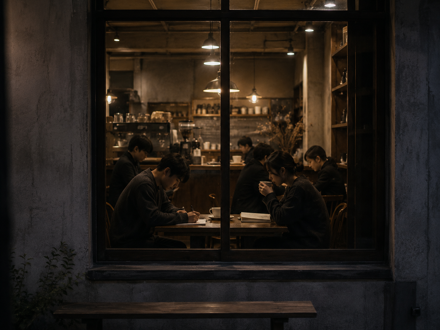 조용한 방 안에서 창밖을 바라보며 생각에 잠긴 사람