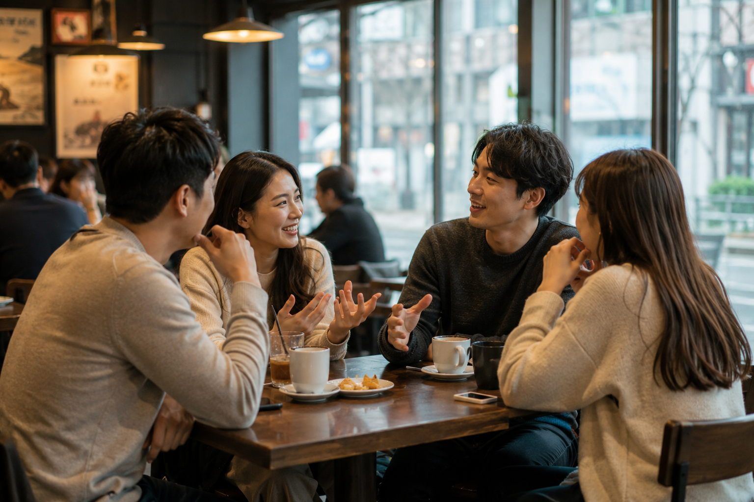 활발하게 대화하는 사람들